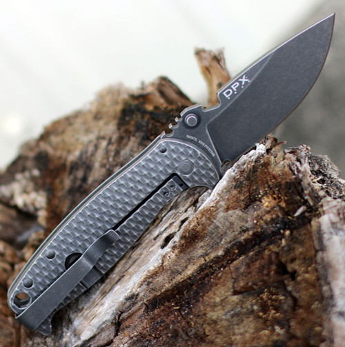 DPx Gear Hest/F Leggaro Grey Flipper, 3.15" Matte Black PVD, Stonewashed M390 Plain Blade, 3D Titanium Handle