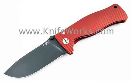 Lion Steel Molletta, Red Aluminum Handle, Black Plain Edge