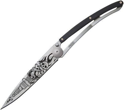 Deejo DEE1CB018 Biker, 3.75" Z40C13 SS Plain Blade, Ebony Handle