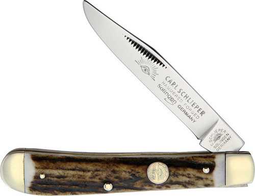 German Eye Brand Slim Trapper, Solingen Carbon Steel Blade, Deer Stag Handle