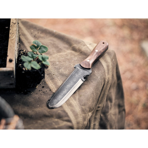 BareBones Living Hori-Hori Classic (BARE046) 6.75" 4Cr13 Stainless Steel Stonewashed Double Edged Plain and Serrated Blade, Walnut Handle