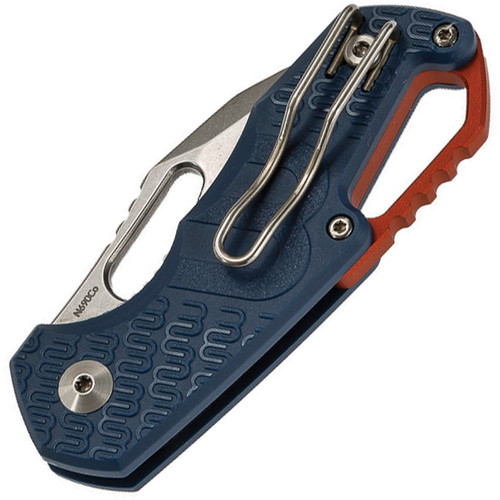 MKM - Maniago Knife Makers Isonzo Stonewashed Clip Point Blade, Blue FRN Handle, Orange Aluminium Spacer