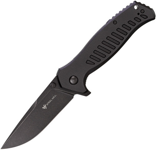 Steel Will Barghest F37-03, 4" D2 Black Stonewashed Plain Blade, Black G10 Handle