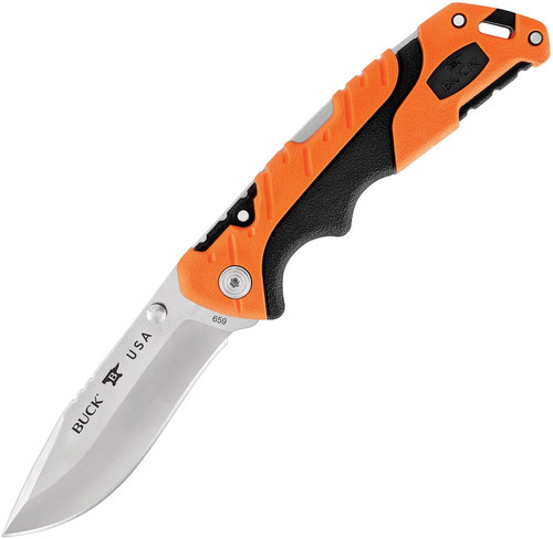 Buck Knives Pursuit Pro (BU659ORS) 3.63" CPM-S35VN Satin Drop Point Plain Blade, Black and Orange Glass Filled Nylon Handle