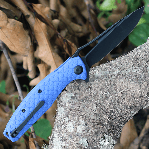 CIVIVI Wyvern Folding Knife (C902H)- 3.45" Blackwashed D2 Drop Point Blade, Blue FRN Handles