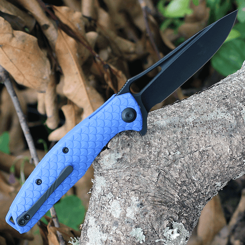 CIVIVI Wyvern Folding Knife (C902H)- 3.45" Blackwashed D2 Drop Point Blade, Blue FRN Handles