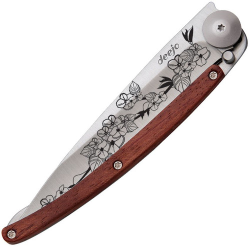 Deejo DEE1CB017 Cherry Blossom, 3.75" Z40C13 SS Plain Blade, Coralwood Handle