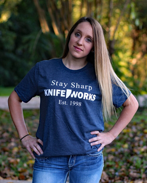 Knifeworks Heather Navy T-Shirt "Stay Sharp", Unisex-Medium