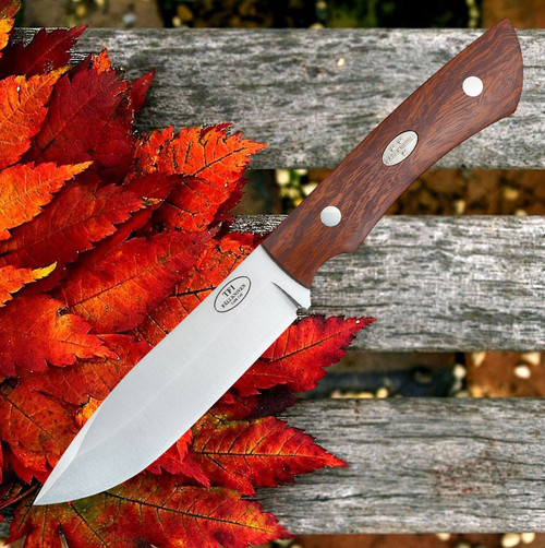 Fallkniven Taiga Forester 1 (FNTF1Z) 4.75" Laminate Cobalt Steel Satin Drop Point Plain Blade, Brown Ironwood Handle, Black Zytel Belt Sheath