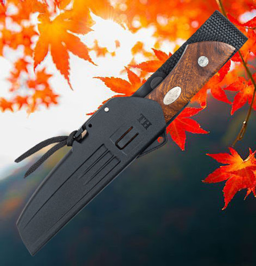 Fallkniven Taiga Hunter 1 (FNTH1Z) 3.5" Laminate Cobalt Steel Satin Drop Point Plain Blade, Ironwood Handle, Black Zytel Belt Sheath