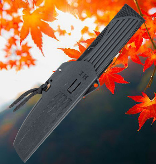 Fallkniven Taiga Hunter 2 Thermorun (FNTH2Z) 3.5" Laminate Cobalt Steel Satin Drop Point Plain Blade, Black Thermorun Handle, Black Zytel Belt Sheath