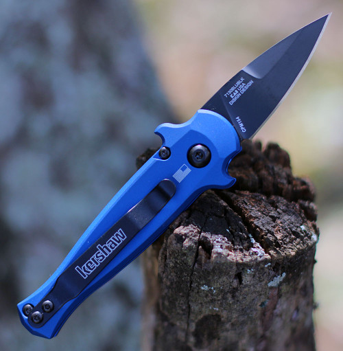 Kershaw Launch 12 CA Legal Automatic Knife (7130BLUBLK)- 1.90" Black CPM-154 Spear Point Blade, Blue Aluminum w/ Carbon Fiber Inlay