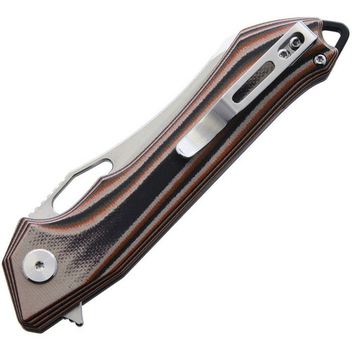 Bestech Platypus BG28C Flipper Knife, 3.43" D2 Two-Tone Sheepsfoot Blade, Milled Beige, Orange & Black G-10 Handle