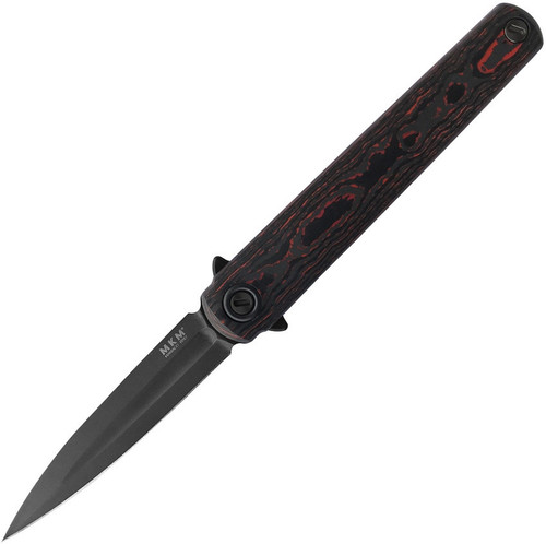 MKM - Maniago Knife Makers, Zieba Flame Flipper, FL02-FCLTD, 2.9" Black Dagger, Red Lava Carbon Fiber Handle