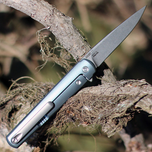 MKM - Maniago Knife Makers, Zieba Flame Flipper, FL01-TBSW, 2.9" Stonewashed Drop Point Blade, Blue Titanium Handle