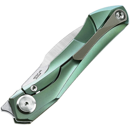 Bestech Knives Ivy BT2004D Flipper Knife, 3" S35VN Satin Hawkbill Blade, Green Titanium Handles