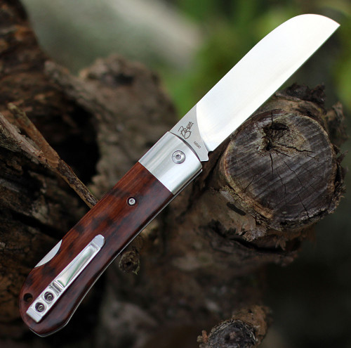 QSP Knife Worker Lockback QS128C, 3.5" Bohler N690 Satin Sheepsfoot Blade,  Snakewood Handle