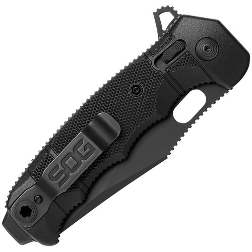 SOG Seal XR Clip Point 12-21-02-57, 3.9" S35VN Black Cerakote Plain Blade, Black GRN Handle