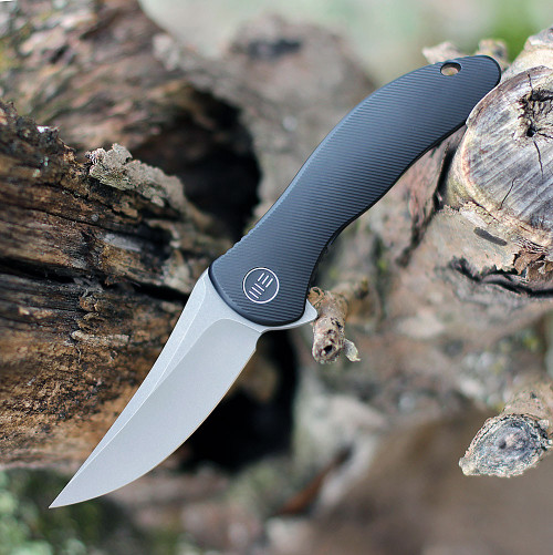 We Knife Mini Synergy 2011B, 2.93" CPM 20CV Stonewashed Blade, Black 6AL4V Titanium Handle