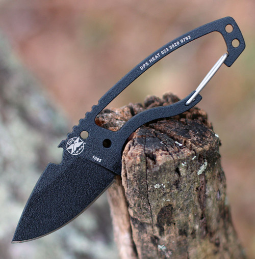 DPx Gear Heat Hiker 1095 DPHTX023, 2.4" 1095 Black Powder Coated Fixed Blade w/Aluminum Carabiner, Black Molded Sheath