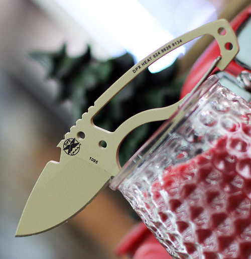 DPx Gear Heat Hiker 1095 DPHTX024, 2.4" 1095 Desert Tan Powder Coated Fixed Blade w/Aluminum Carabiner, Black Molded Sheath