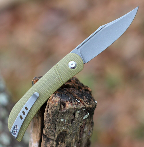 CIVIVI Appalachian Drifter Folding Knife (C2015B)-2.96" Stonewash CPM-S35VN Clip Point Blade, Olive Micarta Handle