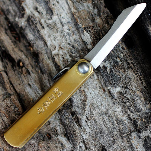 Nagao Higonokami Japanese Friction Folder, 1.5" SK Satin Blade with Brass Handle