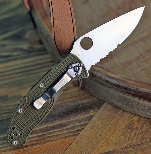 Spyderco Tenacious Lightweight, C122PSOD, 3.39" 8Cr13MoV Partially Serrated Blade, OD Green FRN Handle