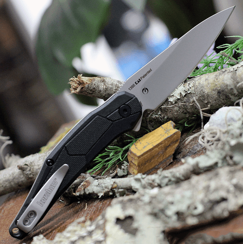 Kershaw Lightyear Assisted Opening Knife (1395)- 3.125" Stonewashed 5Cr15MoV Spear Point Blade, Black GFN Handle