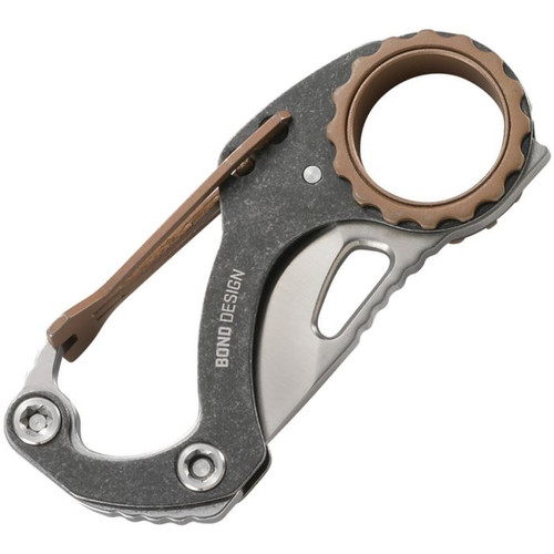 CRKT Compano Carabiner (CR9082) 1.42" 5Cr15MoV Satin Clip Point Plain Blade, Blackwashed Stainless Steel Handle with Bronze Accents
