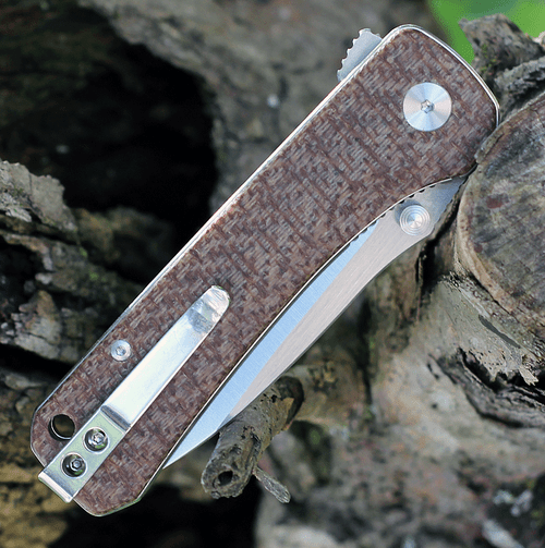 QSP Knife Hawk (QS131G) 3.25" Sandvik 14C28N Two-Toned Satin Drop Point Plain Blade, Brown Linen Micarta