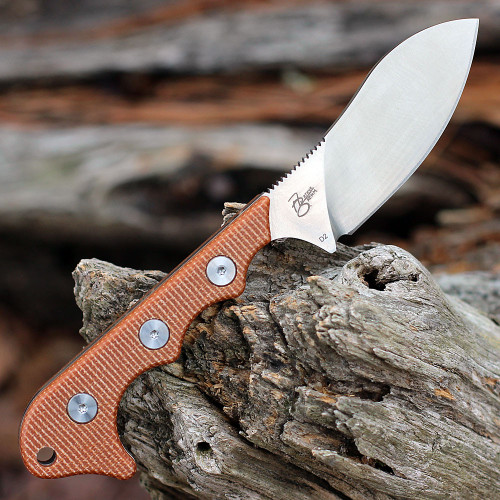 QSP Knife Neckmuk Neck Knife (QS125E) 2.875" D2 Sheepsfoot Plain Blade, Brown Linen Micarta Handle, Black Kydex Sheath