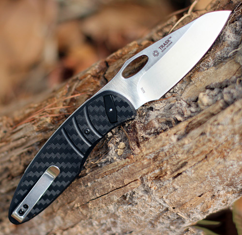 CRKT Trask (CR5375) 3.33" D2 Satin Drop Point Plain Blade, Black Glass Reinforced Nylon Handle