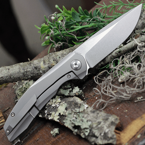 Kansept Knives Accipiter (K1007A2) 3.5" CPM-S35VN Stonewashed Drop Point Plain Blade, Gray Titanium Handle with Black Carbon Fiber Inlay