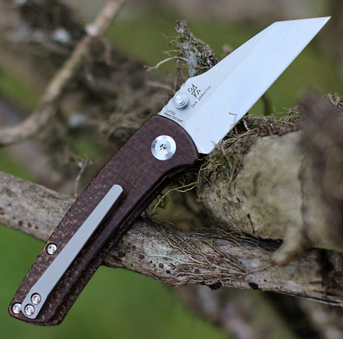 Kansept Knives Little Main Street (KT2015A5) 2.25" 154CM Satin Reverse Tanto Plain Blade, Brown Micarta Handle