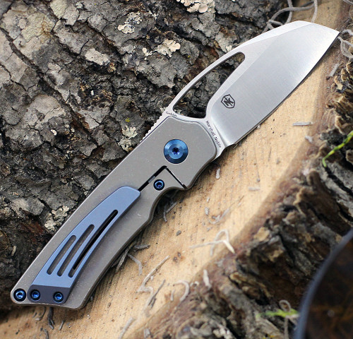 Kansept Knives Goblin (K2016A3) 2.18" Stonewashed Wharncliffe Plain Blade, Dark Bronze Anodized Titanium Handle