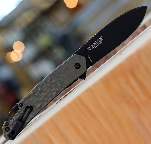 CRKT Bona Fide 542GKP, 3.52" Black PVD Coated 1.4116 Stainless blade, OD Green Sculpted Aluminum Handles