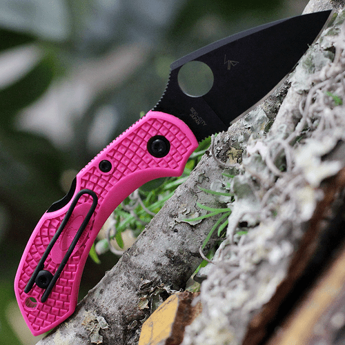 2.28 inch CPM S30V black coated blade on a Pink Spyderco Dragonfly 2.