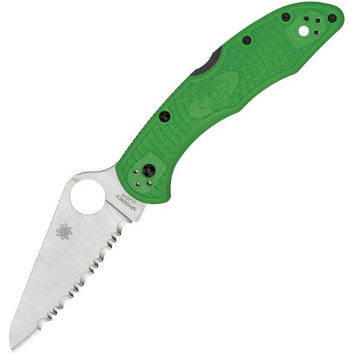 Spyderco Salt 2 C88FSGR2 with Green FRN handle and serrated sheepsfoot blade.