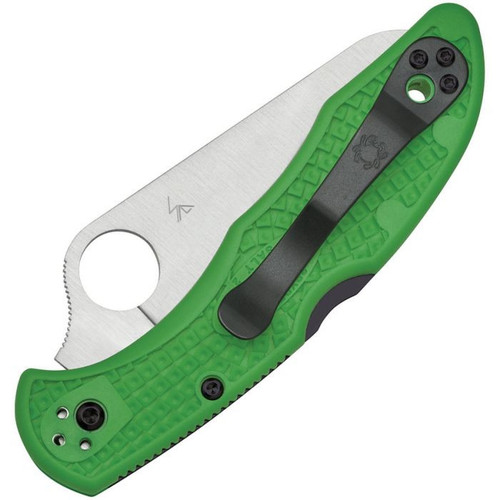Green Spyderco LC200N Salt 2 Serrated in open position showing the Japanese-made blade.
