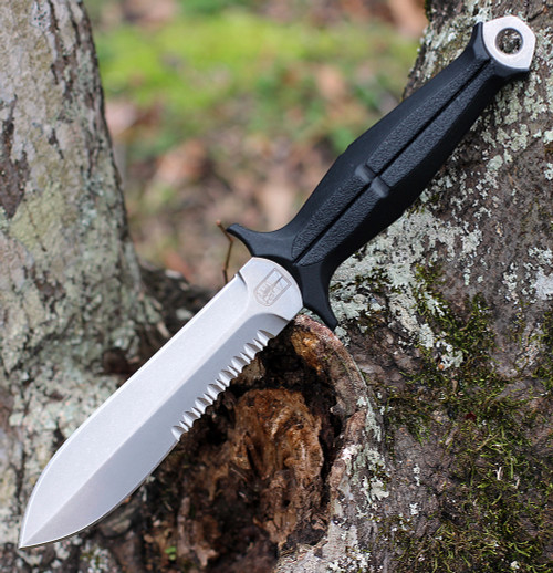 GiantMouse Ranae Fixed Blade Knife, 5.5" Stonewashed N690Co Double Edge Dagger, Black FRN Handle, Kydex Sheath
