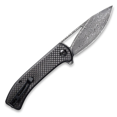 CIVIVI Riffle Folding Knife (C2024DS-1)- 3.46" Damascus Drop Point Blade, Black G-10 and Twill Carbon Fiber Overlay Handles