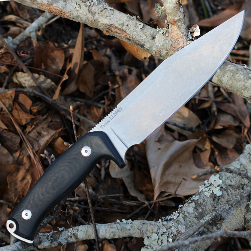 Akeron SFS 001 Fixed Blade by Tony Lopes , 7" N690 Stonewash Plain Blade, Black G10 Handle