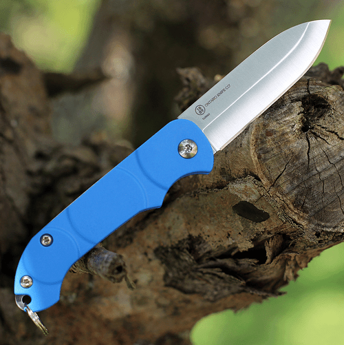 Ontario Knife Co. Traveler 8901BLU, 2.25" Stainless Steel Satin Plain Blade, Blue Plastic Handle