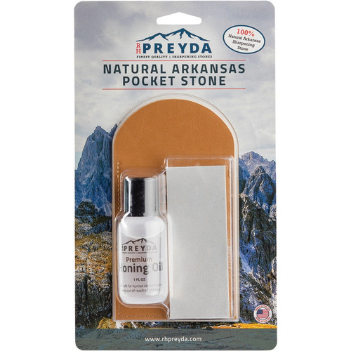 RH Preyda Arkansas Stone Pocket 30497, Brown Leather Sleeve and Honing Oil