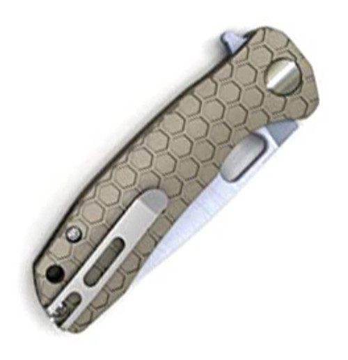 Honey Badger Knives Large Flipper HB1002, 3.63" 8CR13MoV Satin Drop Point Plain Blade, Tan FRN Handle