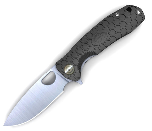 Honey Badger Knives Medium Flipper HB1011, 3.19"  8Cr13MoV Satin Drop Point Plain Blade, Black FRN Handle