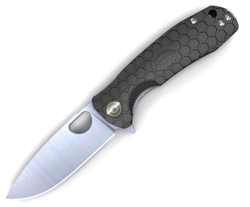 Honey Badger Knives Medium D2 Flipper HB1016, 3.19" D2 Satin Drop Point Plain Blade, Black FRN Handle