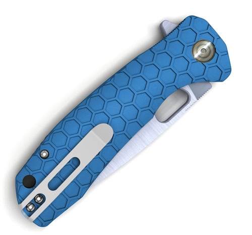 Honey Badger Knives Medium Flipper HB1017, 3.19"  8Cr13MoV Satin Drop Point Plain Blade, Blue FRN Handle