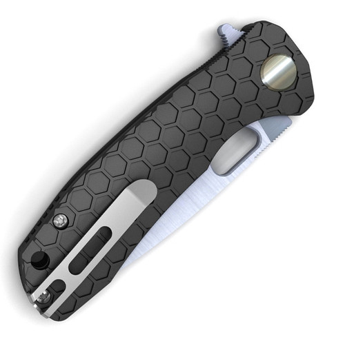 Honey Badger Knives Small Flipper HB1021, 2.81" 8Cr13MoV Satin Drop Point Plain Blade, Black FRN Handle